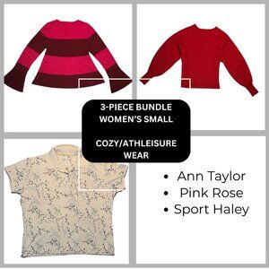 Women’s Small Cozy Athleisure Bundle | 3 Tops | Ann Taylor Pink Rose Sport Haley